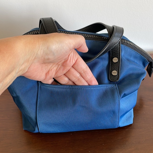CHRISTOPHER KON Royal Blue Nylon and Black Leather Trimmed Zippered Satchel. - Picture 5 of 12
